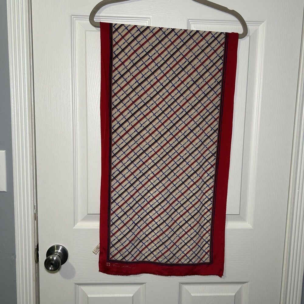 Vintage Anne Klein Scarf Women's One Size Multicolor Plaid Silk Rectangle Japan